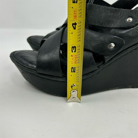 Born Women's Black Leather Strappy Studded Slingback Wedge Sandals Size 7 - Picture 9 of 15